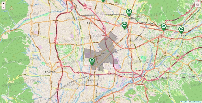 山梨県のモスバーガーの店舗地図