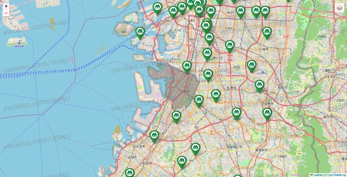 大阪府のモスバーガーの店舗地図