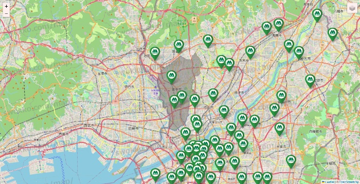 大阪府のモスバーガーの店舗地図