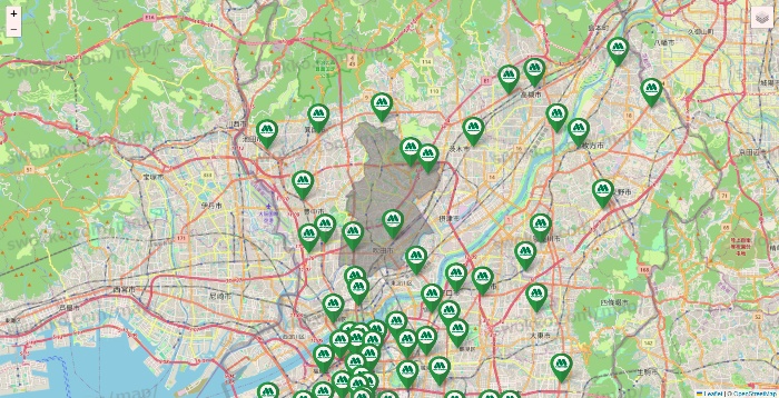 大阪府のモスバーガーの店舗地図
