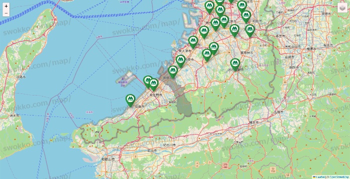 大阪府のモスバーガーの店舗地図
