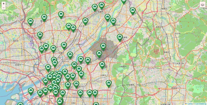 大阪府のモスバーガーの店舗地図