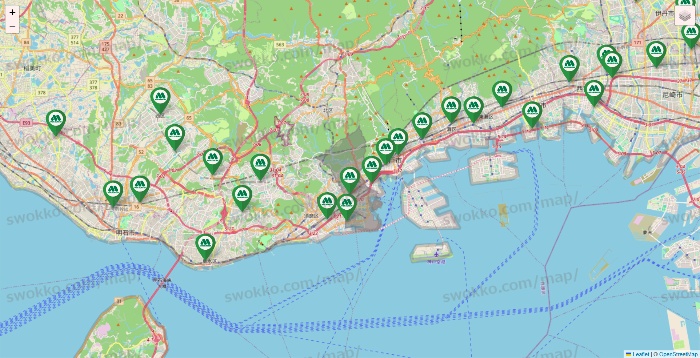 兵庫県のモスバーガーの店舗地図