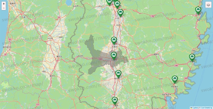 岩手県のモスバーガーの店舗地図