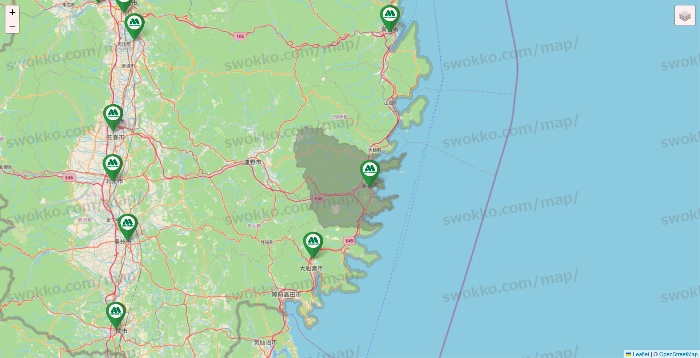 岩手県のモスバーガーの店舗地図