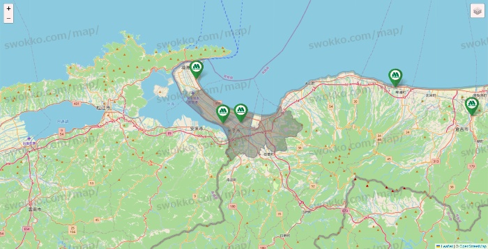 鳥取県のモスバーガーの店舗地図