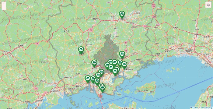 岡山県のモスバーガーの店舗地図