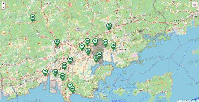 岡山県のモスバーガーの店舗地図