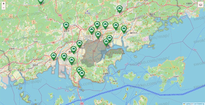 岡山県のモスバーガーの店舗地図