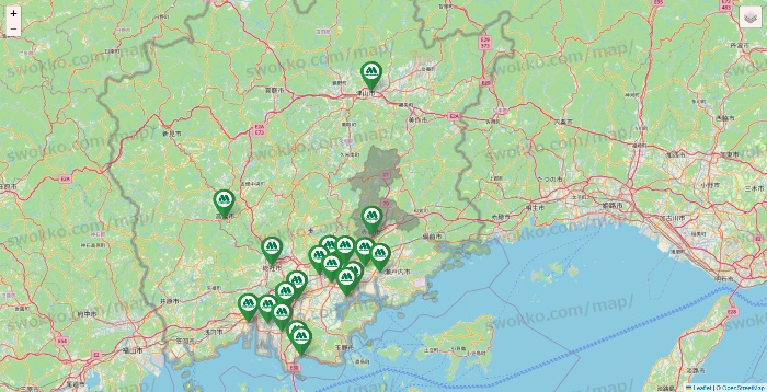 岡山県のモスバーガーの店舗地図