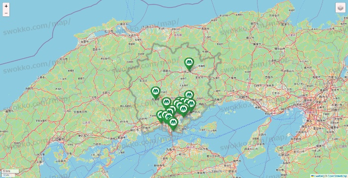 岡山県のモスバーガーの店舗地図