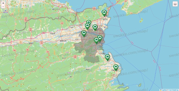 徳島県のモスバーガーの店舗地図