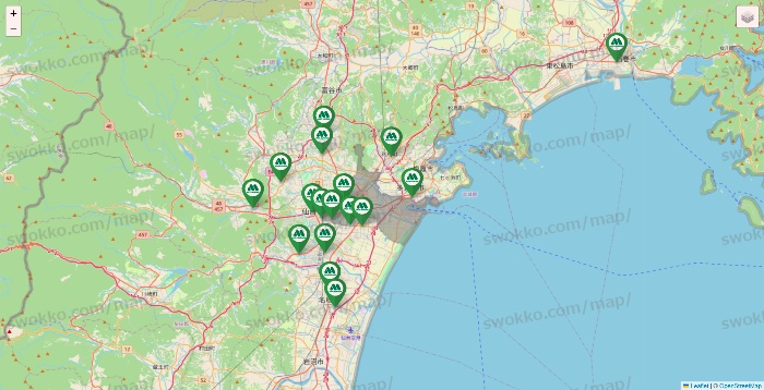 宮城県のモスバーガーの店舗地図
