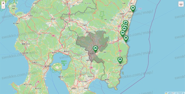宮崎県のモスバーガーの店舗地図
