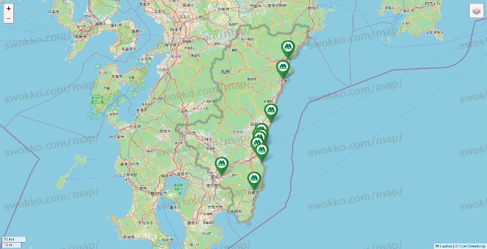 宮崎県のモスバーガーの店舗地図