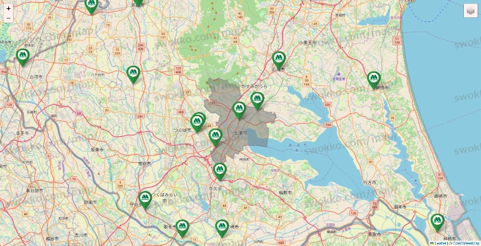茨城県のモスバーガーの店舗地図