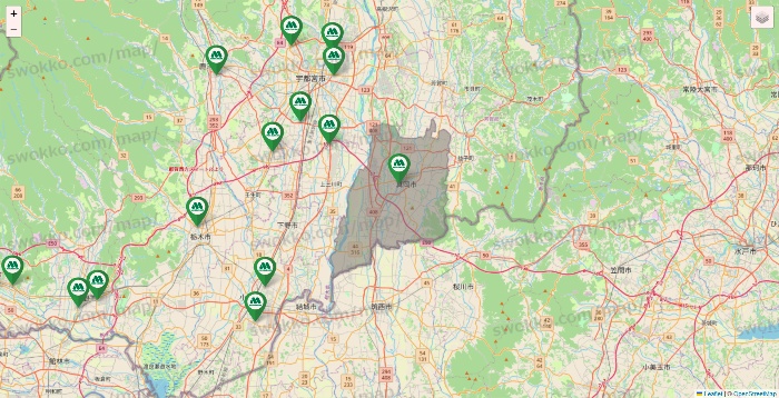 栃木県のモスバーガーの店舗地図