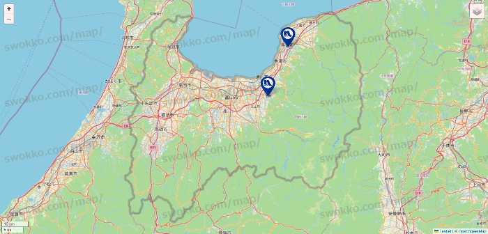 富山県のナフコの店舗地図