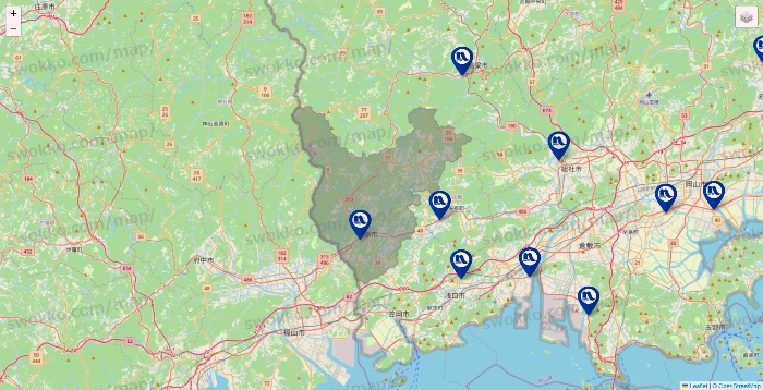 岡山県のナフコの店舗地図