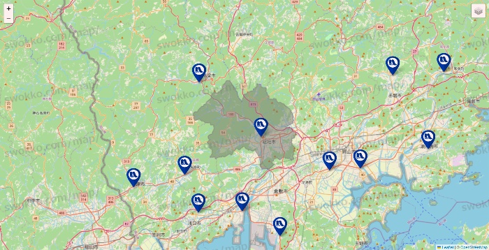 岡山県のナフコの店舗地図