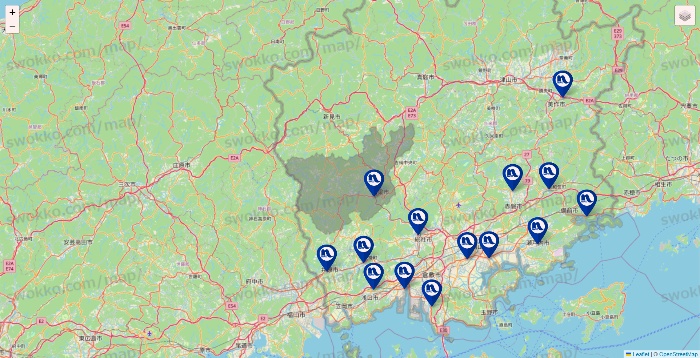 岡山県のナフコの店舗地図