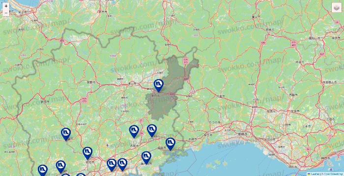 岡山県のナフコの店舗地図