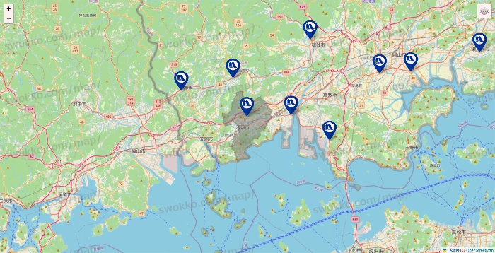 岡山県のナフコの店舗地図