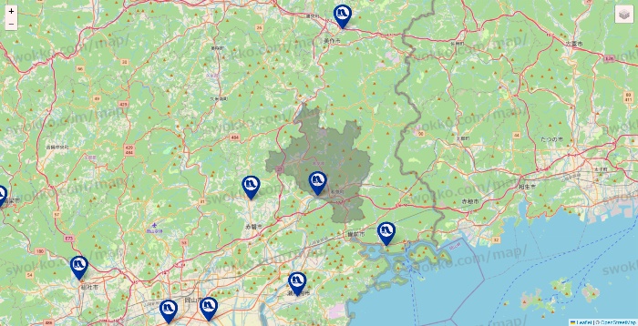 岡山県のナフコの店舗地図