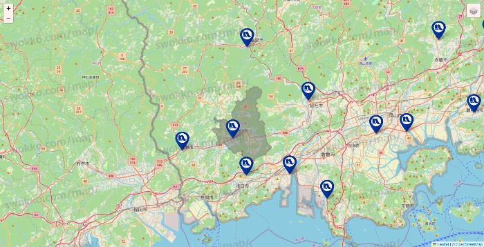 岡山県のナフコの店舗地図