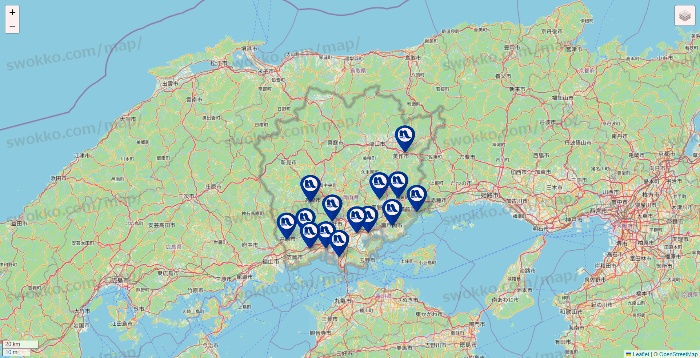 岡山県のナフコの店舗地図