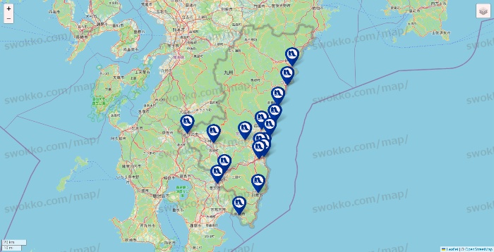 宮崎県のナフコの店舗地図