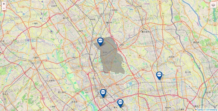埼玉県のスポーツクラブNASの店舗地図