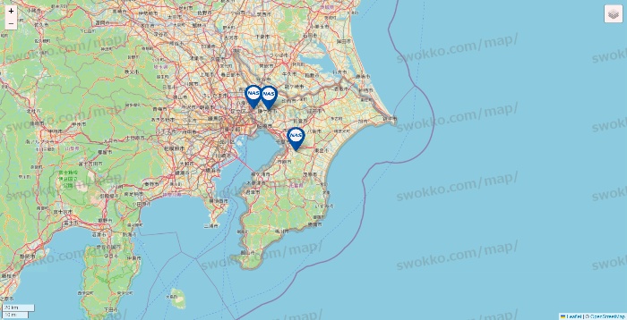 千葉県のスポーツクラブNASの店舗地図