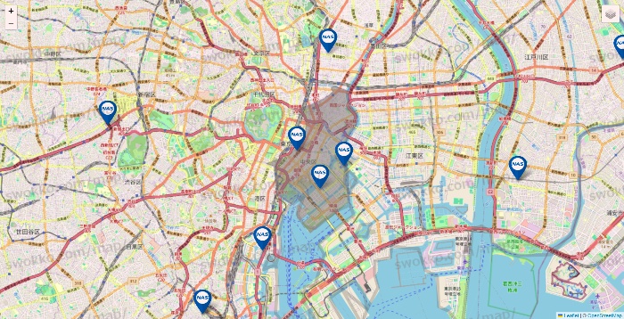東京都のスポーツクラブNASの店舗地図