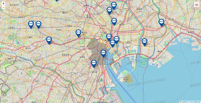 東京都のスポーツクラブNASの店舗地図