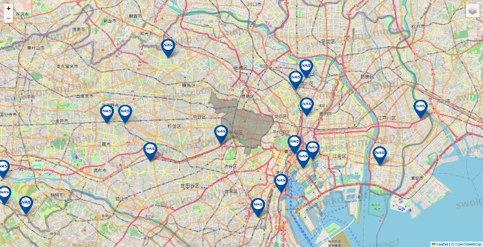 東京都のスポーツクラブNASの店舗地図