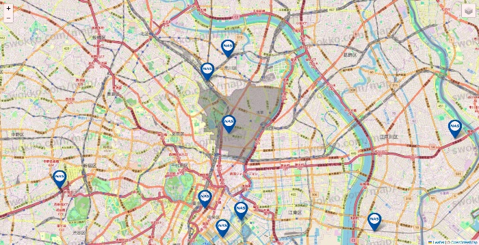 東京都のスポーツクラブNASの店舗地図