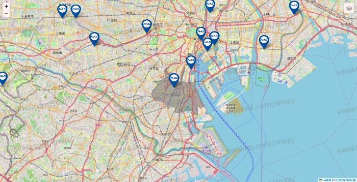 東京都のスポーツクラブNASの店舗地図