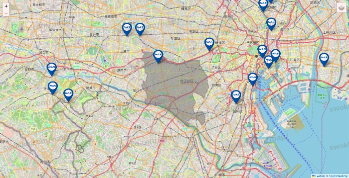 東京都のスポーツクラブNASの店舗地図