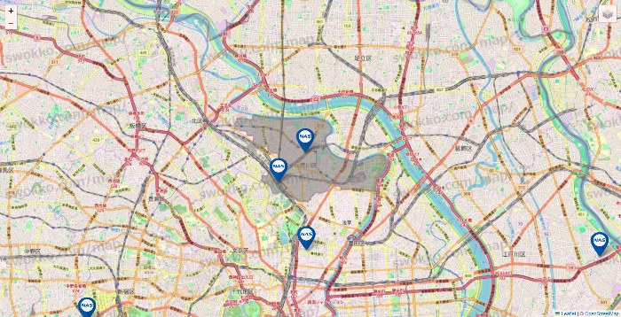 東京都のスポーツクラブNASの店舗地図
