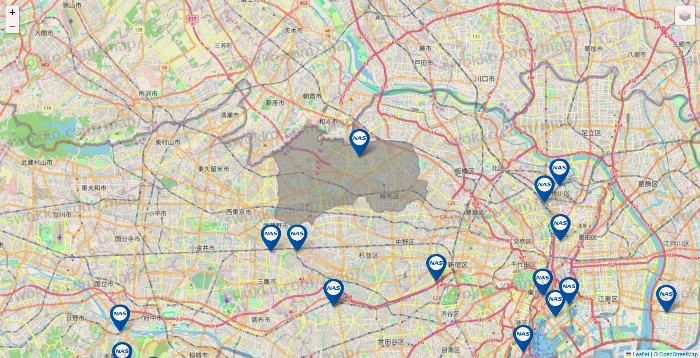 東京都のスポーツクラブNASの店舗地図