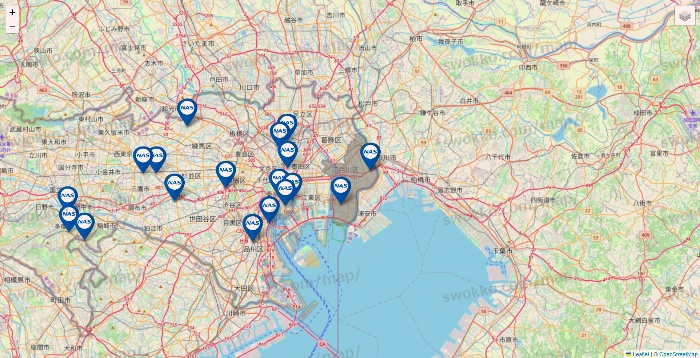 東京都のスポーツクラブNASの店舗地図