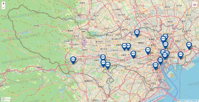 東京都のスポーツクラブNASの店舗地図