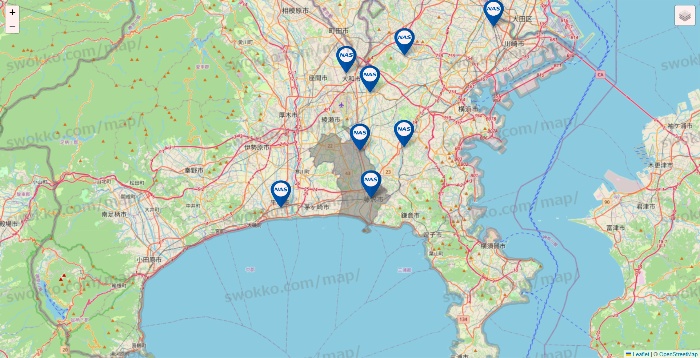 神奈川県のスポーツクラブNASの店舗地図