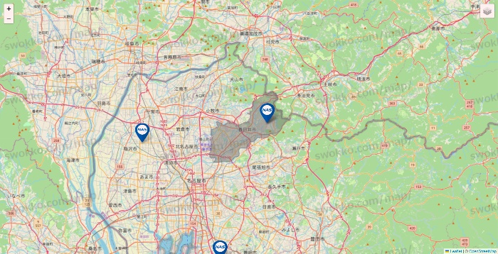 愛知県のスポーツクラブNASの店舗地図
