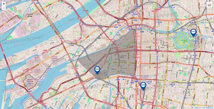 大阪府のスポーツクラブNASの店舗地図