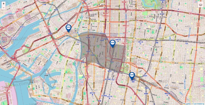 大阪府のスポーツクラブNASの店舗地図
