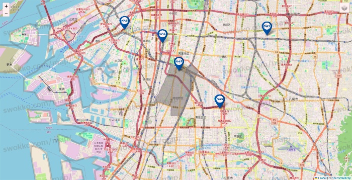 大阪府のスポーツクラブNASの店舗地図
