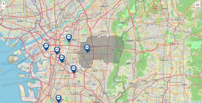大阪府のスポーツクラブNASの店舗地図