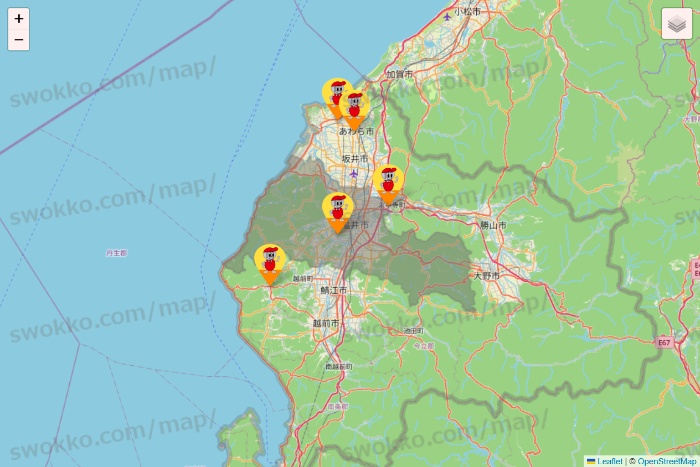 福井県のポピアの店舗地図